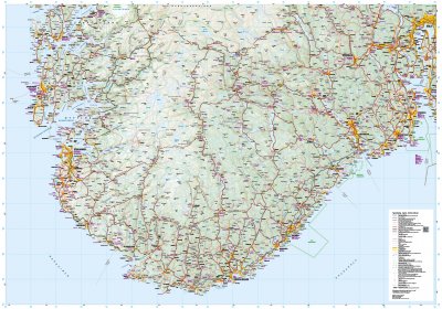 Bil- og turistkart Sør- og Vestlandet 1:350 000