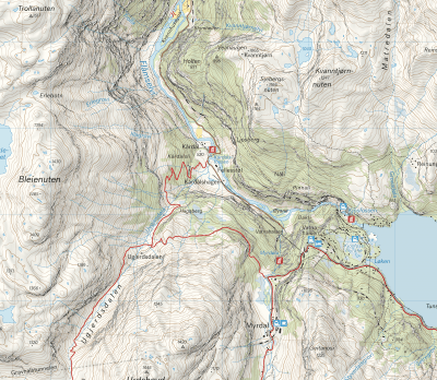 Høyfjellskart Mjølfjell & Flåmsdalen 1:25 000